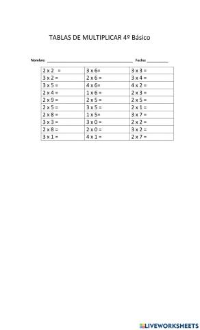 Calculo mental de tablas de multiplicar