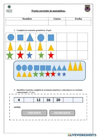 Prueba Matemáticas Segundo Básico