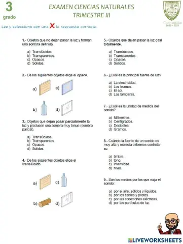 Examen tercer trimestre CIENCIAS NATURALES
