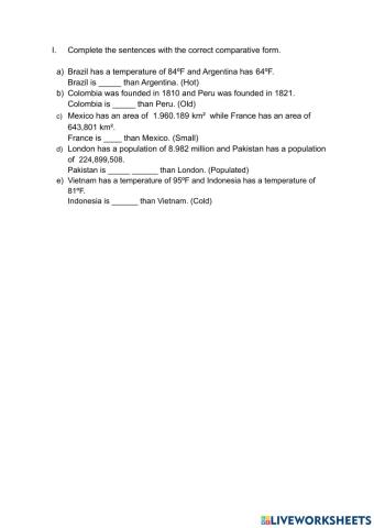Comparative adjectives with countries