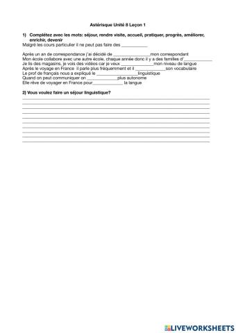 Astérisque 2 unité 8 leçon 1