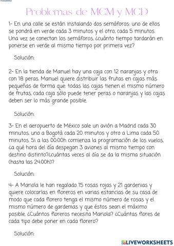 Situaciones problema con mcm y mcd