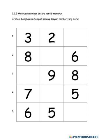 Nombor tertib menurun 1-10