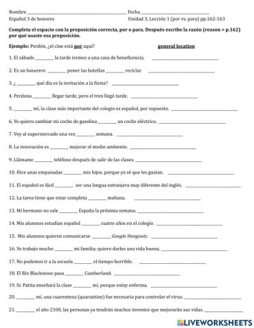 Por vs. Para prepositions