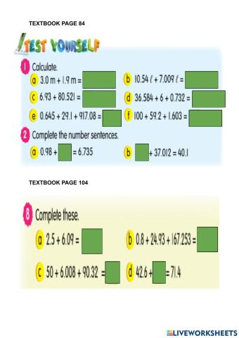 Decimals year 4 : addition