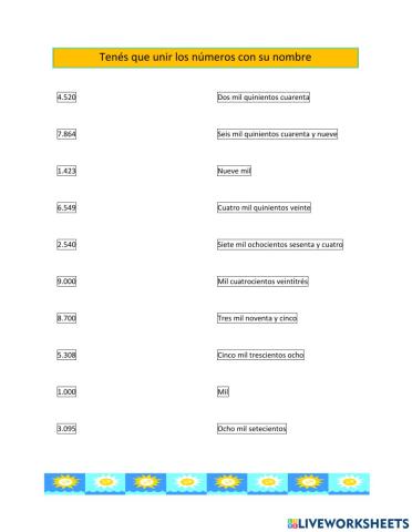 Uno los números con su nombre