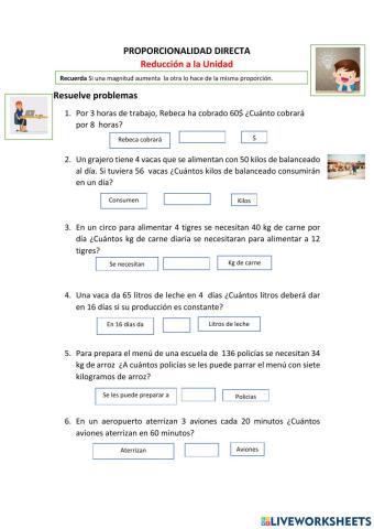 Proporcionalidad directa reducido a la unidaad