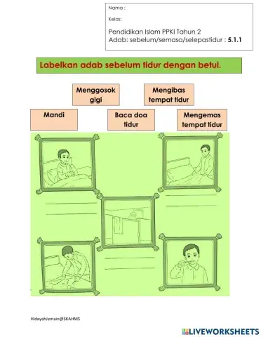 Pendidikan Islam adab tidur  Tahun 2 PPKI