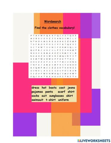 Clothes Wordsearch