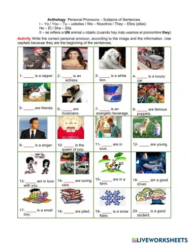 Anthology  Personal Pronouns – Subjects of Sentences.