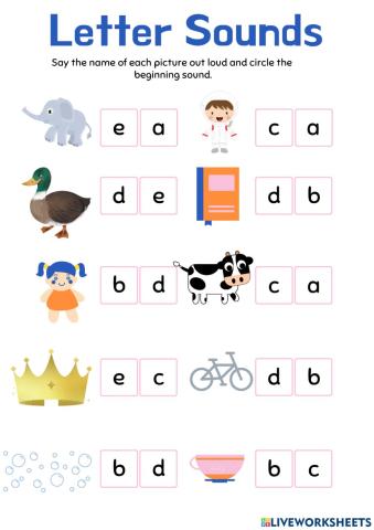 A to E beginning sounds