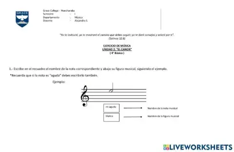 Ejercicio de notas en pentagrama