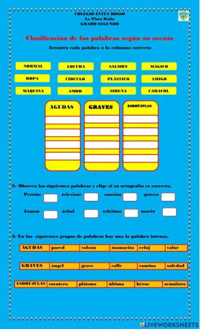 Clasificación de las palabras según el acento.