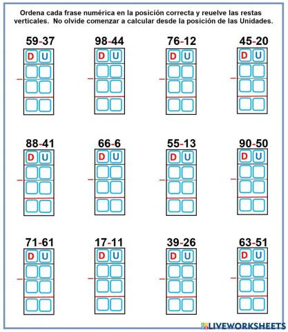 Restas simples de dos dígitos