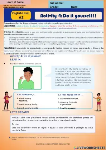 Let's Reduce stress- Do it yourself - A2 week 14