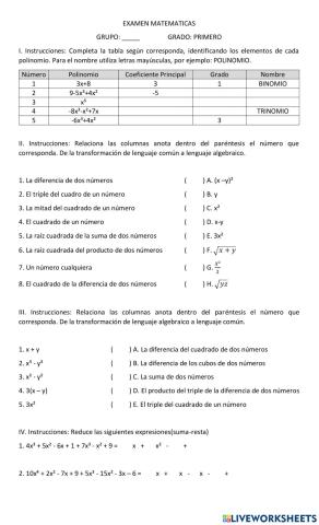 Examen final matemáticas