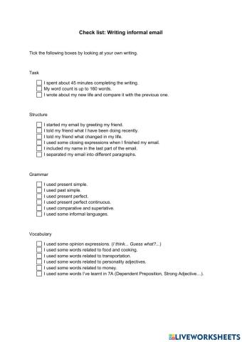 7A - Writing Checklist