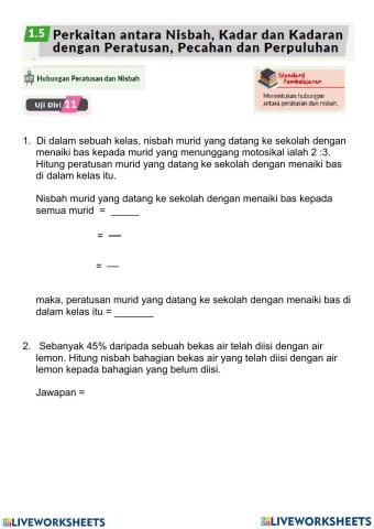 4.5 Perkaitan Nisbah, Kadar dan Kadaran dengan Peratusan, Pecahan dan Perpuluhan