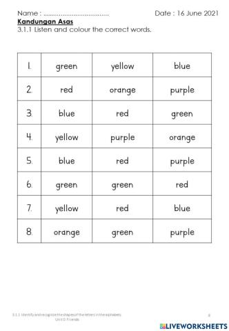 Colour words
