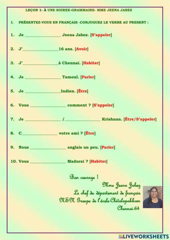 Std XI- Lecon 1- A une soiree- Grammaire-1-Mme Jeena Jabez