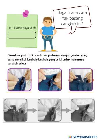 Langkah-langkah memasang cangkuk seluar