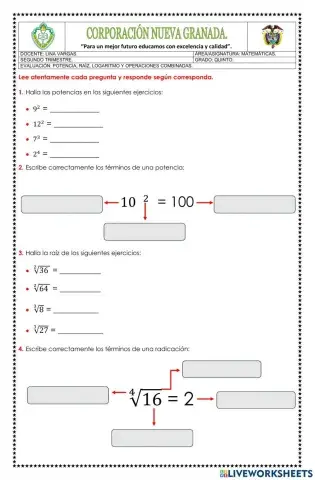 Potencia, raíz, logaritmo y operaciones combinadas