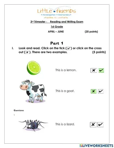 Reading and Writting test 3rd trim3