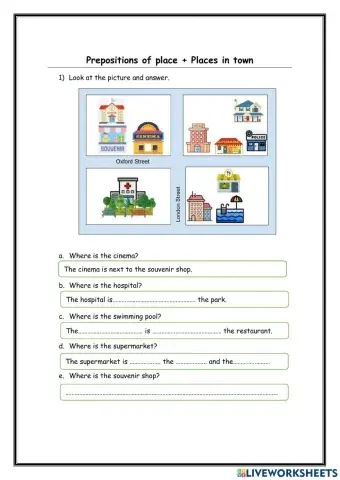 Preposition of place + Places in town