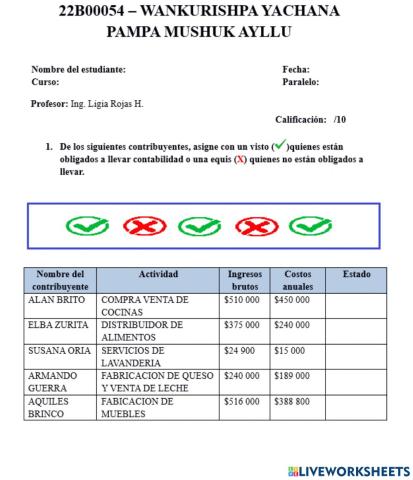 Ejercicio de contabilidad contribuyentes