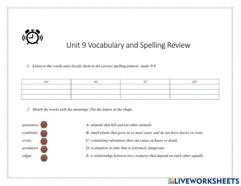 Unit 9 Vocabulary and Spelling Review