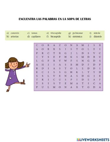 Sopa de letras sistema circulatorio