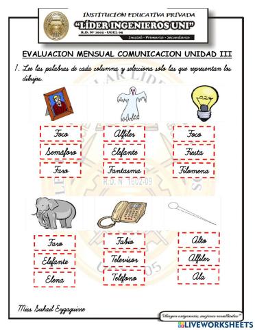 Examen mensual de comunicacion iii unidad