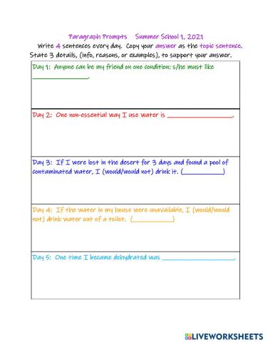 Paragraph Prompts Summer School1