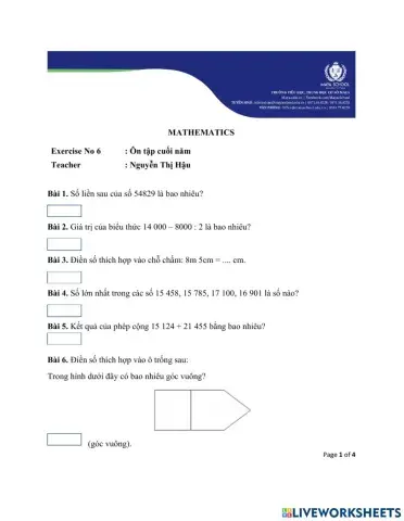 Toán 3 - 21.06.2021 - 25.06.2021 - Ôn tập cuối năm