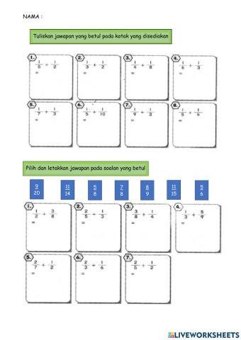 Penambahan pecahan tahun 3