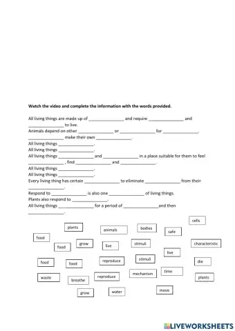 Characteristics of living beings