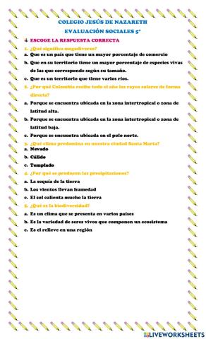 Evaluación 5° ii periodo