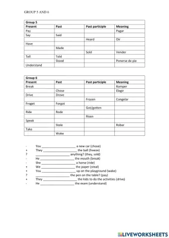 Group 5 y 6 irregular verbs