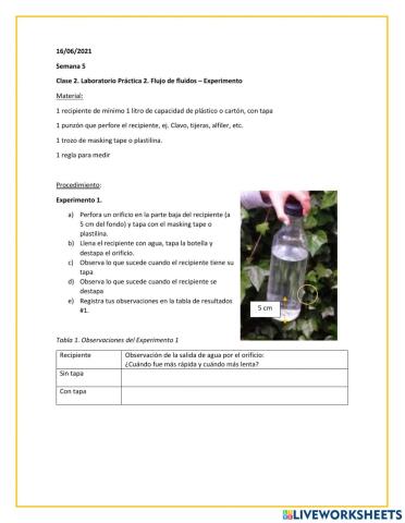 Flujo de fluidos experimento