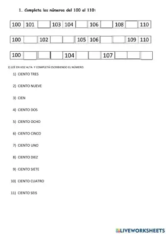 Números del 100 al 110