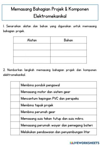 RBT Tahun 6 - Memasang Bahagian Projek & Komponen Elektromekanikal