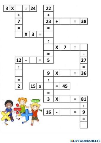 Crucigrama de multiplicaciones y divisiones.