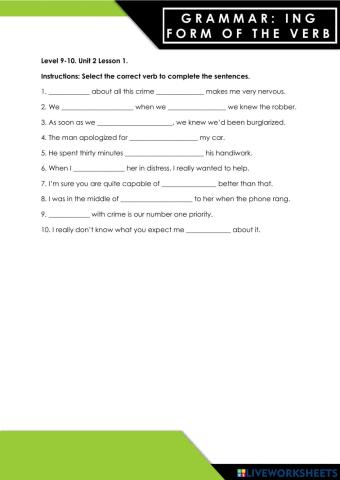 Grammar -ing form of the verb