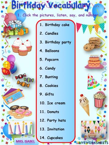 Birthday Vocabulary