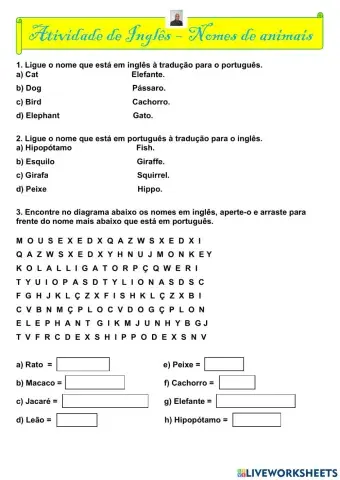 Nomes de animais em inglês