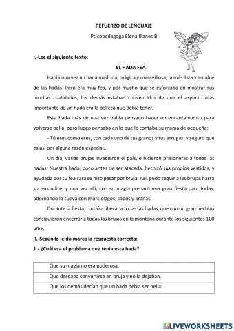 Actividad de comprensión de lectura