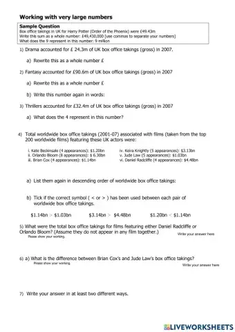 Numbers up to million