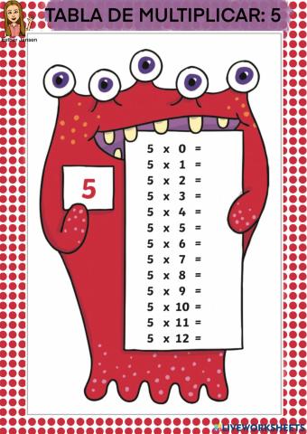 Tabla de multiplicar: 5