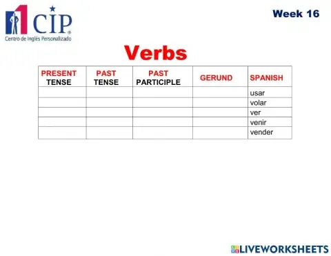 Verbs Exam Week 16