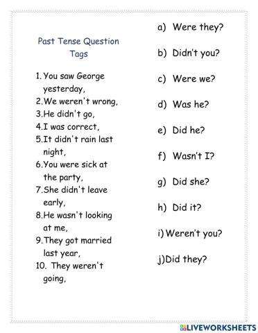 Tag Question Past Simple Match